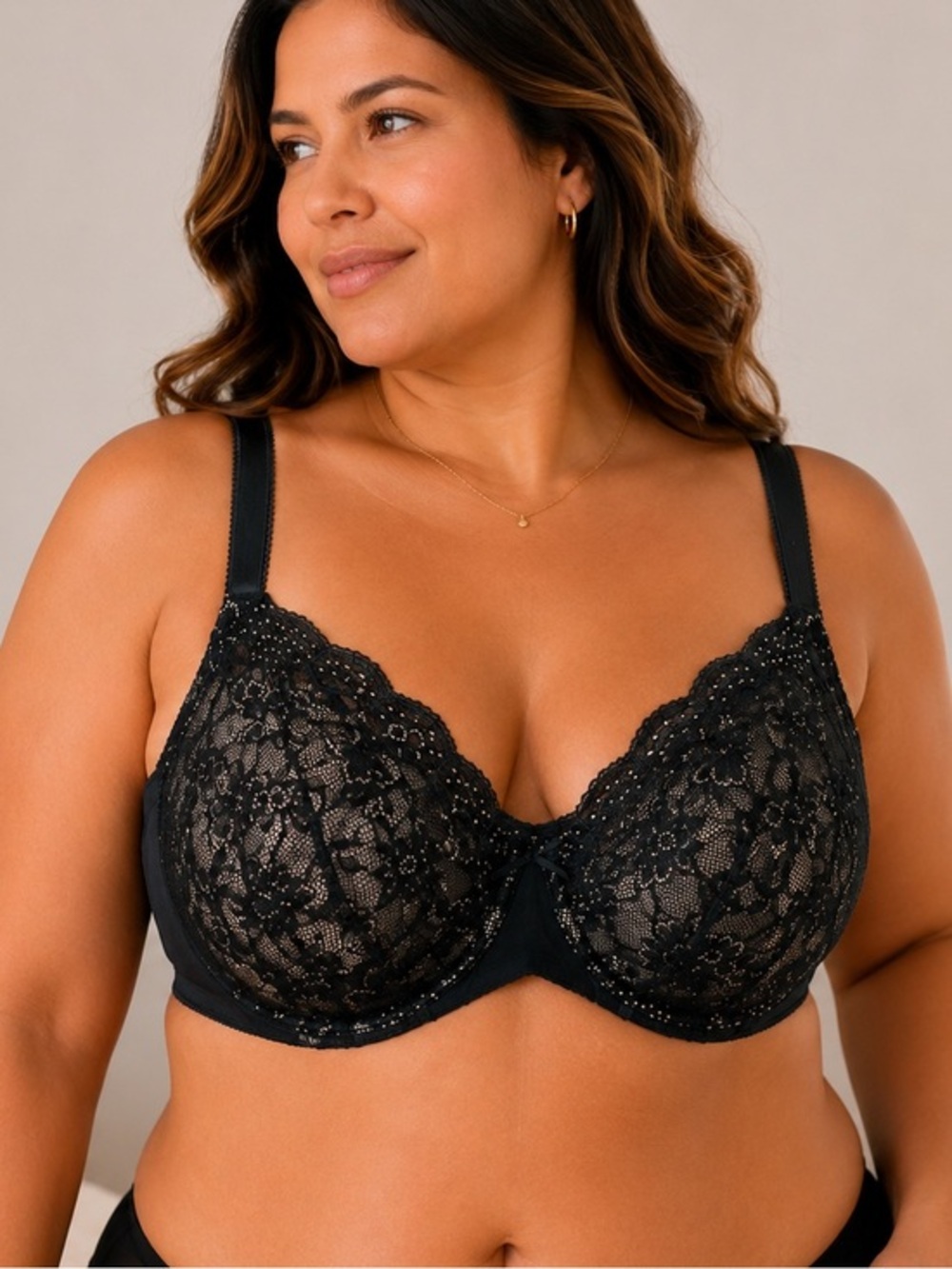 VGLO Adriana Black Floral Lace Underwire Bra 46C Plus Size Sheer Full Coverage